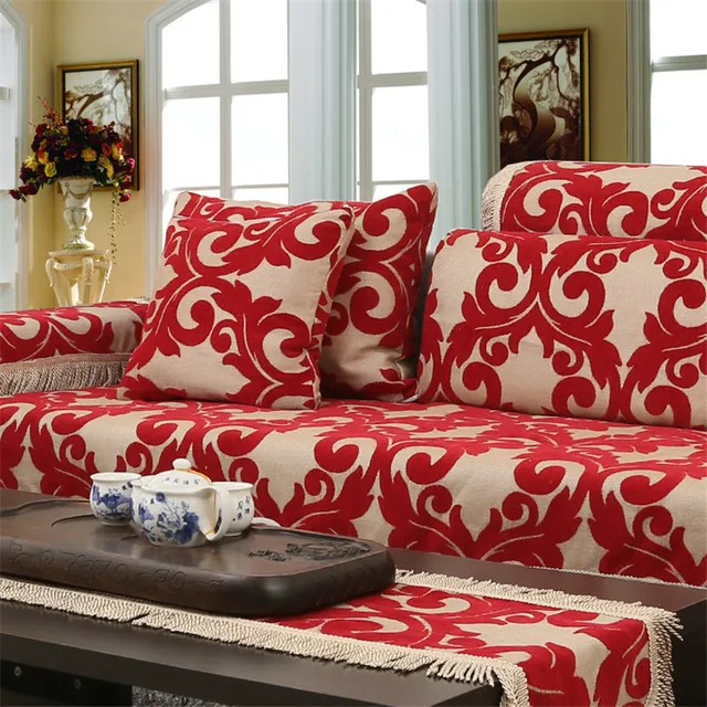 Jacquard Corner Couch Cover Flocked Fabric Sofa Home Textile Jacquard Corner Couch Cover Flocked Fabric Sofa Home Textile Leather Covers Set Red Chenille