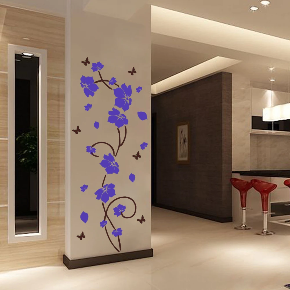Online Vinyl Wandaufkleber Vine Baum Blume Schlafzimmer Kunst Schmücken Wandbild Kühlschrank Aufkleber Schmetterling Aufkleber für Wohnzimmer Wohnkultur J66