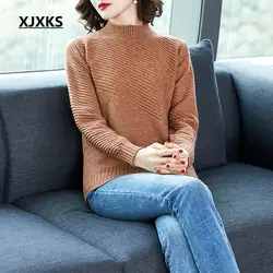 XJXKS Для женщин пуловер свитер вязаный высокое качество 2018 осень-зима новая распродажа Для женщин свитера Бесплатная доставка