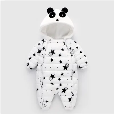 Зимняя детская одежда для малышей с рисунком «панда»; куртка с капюшоном цельный комбинезон с плюшевой подкладкой утепленные Новорожденные одежда из хлопка для мальчиков - Цвет: white