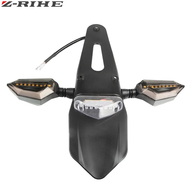 Motorcycle Enduro Trial Bike Fender 12 LED Brake Stop Rear Tail Light Motorbike Taillights Scooter Moto LED Turn Signal Light 057Black  021Silver