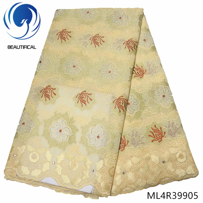 

BEAUTIFICAL nigerian lace fabrics for dresses Hot sale 5yards swiss lace with stones embroidery swiss voile lace fabric ML4R399