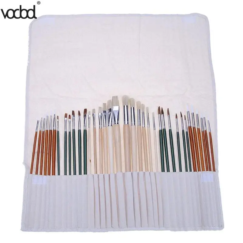 

36Pcs/set Aluminum Tube Paint Brush Watercolor Wood Writing Brushes Long Handle Art Paintbrush with Canvas Cloth Pen Curtain