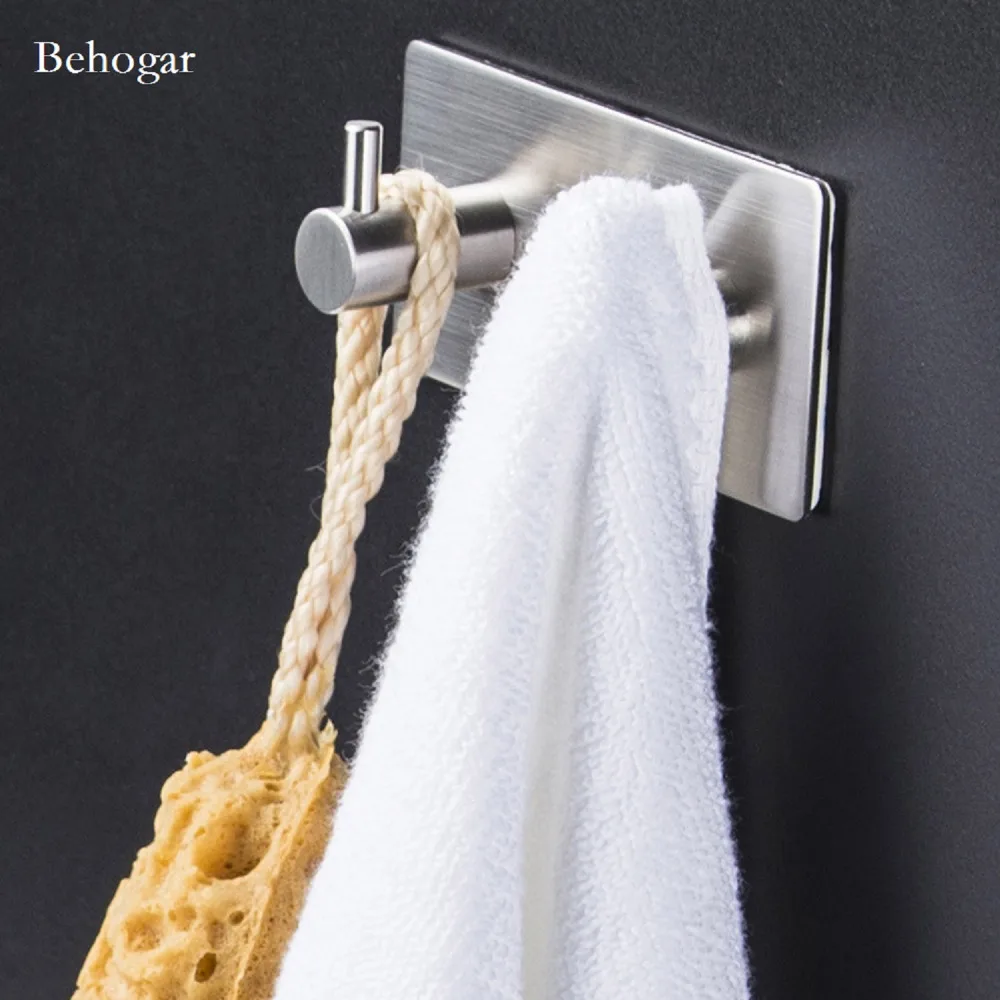 Behogar Double Hooks Wall Mounted No Drilling Self Adhesive Sticker