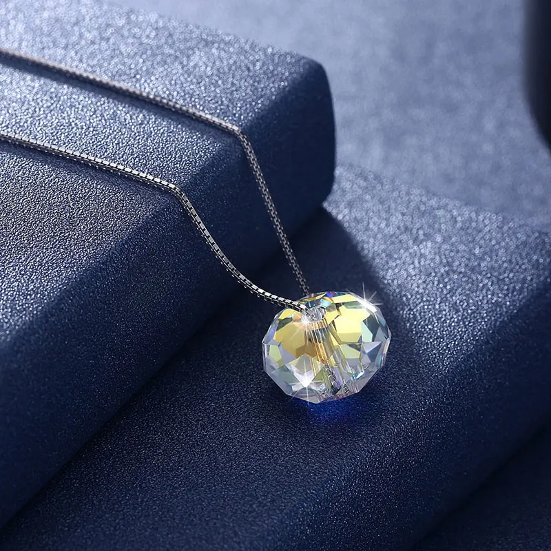 

Bulage Crystals From SWAROVSKI Slightly Oval Beads Necklaces Pendants 925 Sterling Silver Chain Ball Shaped Necklaces For Women