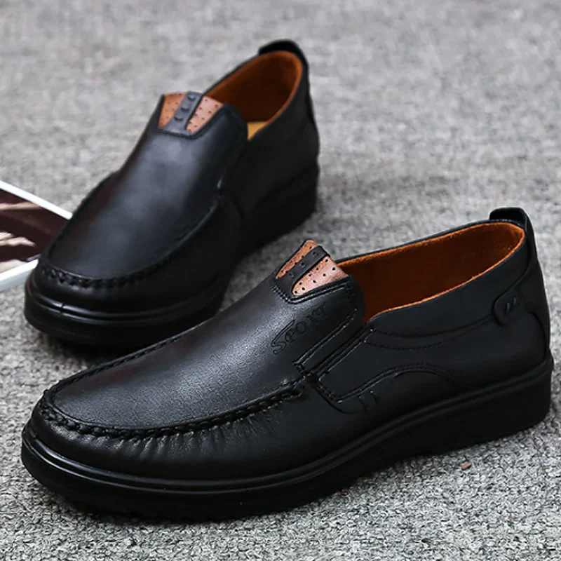 

Men's Leather Loafers Mans Solid Shoe Plus Size 45-48 Non Slip Shoes Massage Working Male Footwear Sturdy Sole Shoes
