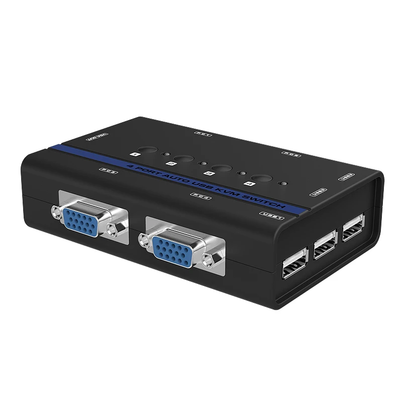 

MT-VIKI 4 Port Auto VGA USB KVM Switch Hotkey with Original Cable Support Bluetooth K&M Set Printer Flash Drive All OS 462KL