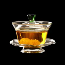 Высокое боросиликатное стекло с тремя большими желтыми и зелеными чашками, чтобы утолить термостойкие прозрачные подарочные настройки