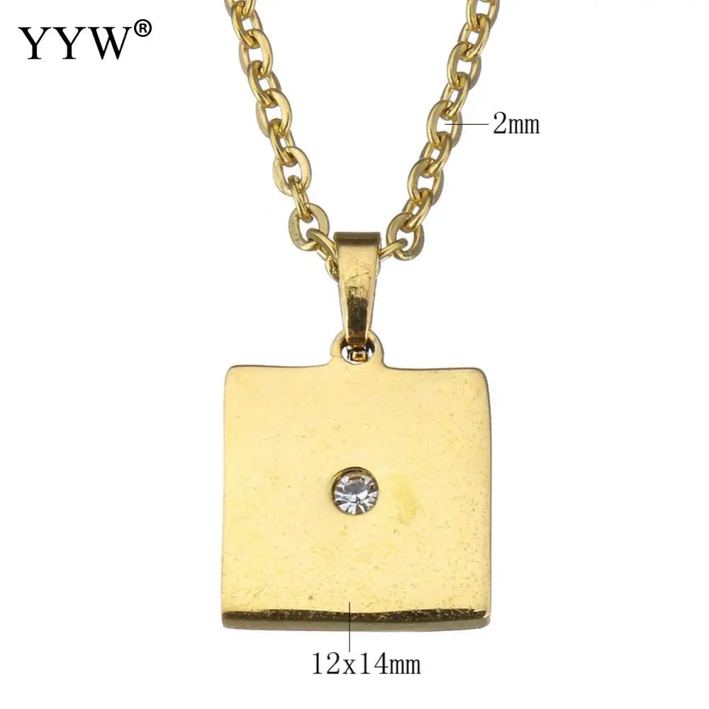 

Stainless Steel Jewelry Necklace Square gold color plated oval chain & with rhinestone 12x14mm 2mm Sold Per 15 Inch Strand