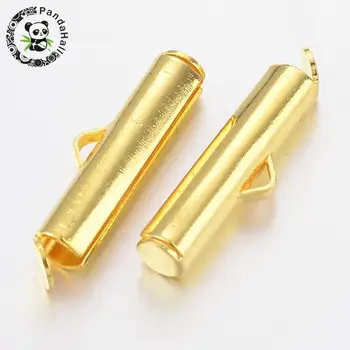 

500pcs Brass Slide On End Clasp Tubes Slider End Caps Jewelry Making Finding Golden Color Wholesale 19.5x4mm, Hole: 1~2mm