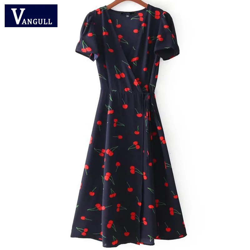 Женское платье миди с V образным вырезом и цветочным принтом|vestidos mujer|retro summer