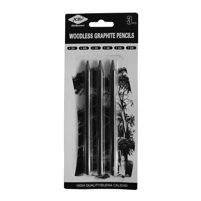 

3 Pcs Professional Pure Carbon Sketch Pens HB/2B/4B Woodless Charcoal Pencil Set Drawing Tool Painting Supplies