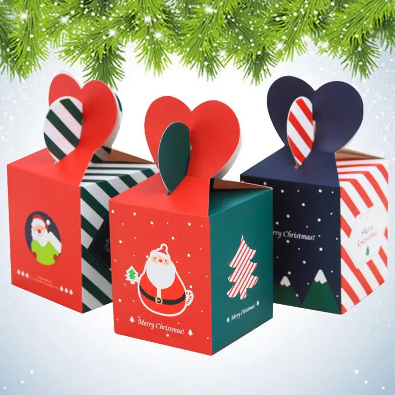 

10pcs Merry Christmas Striped Style Apple Box Christmas Eve Cookies Packaging Gift Box Carton Snowman Candy Box