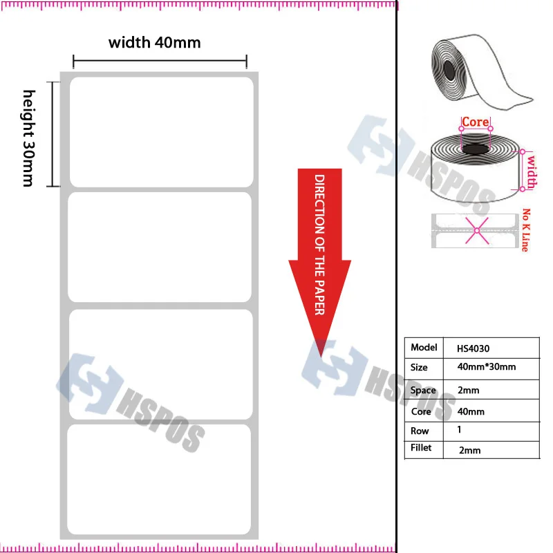 Thermal transfer label paper 40mm*30mm barcode adhesive sticker label 1000pcs per roll can be customized use ribbon printer Thermal transfer label paper 40mm*30mm barcode adhesive sticker label 1000pcs per roll can be customized use ribbon printer