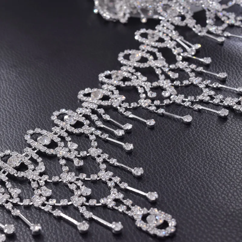 Crystal silver rhinestone clothing appliques tassel trimming (5)