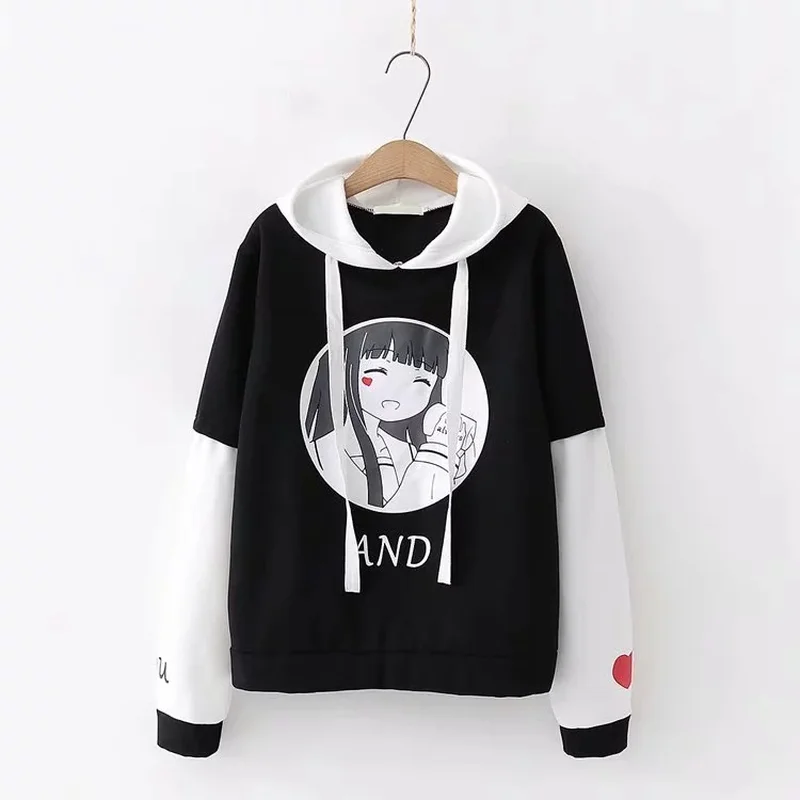 Harajuku Kawaii Women Hoodie Autumn Lolita Anime Letter Graphic Sweatshirts Pullover Korean Cute Mo