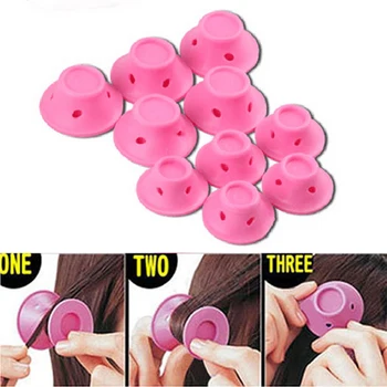 

10 pcs Pink Silicone Women's Hair Curler Tools Hair Care Reusable Effective Roll Hair Style Curling Hair Styling Tool
