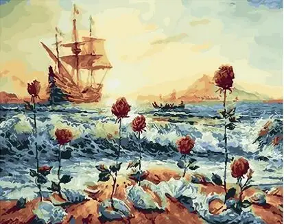 painting by numbers landscape Roses in shells Art canvas Painting Modern Home Wall Decor Unique Gift For Artworks 60x75cm