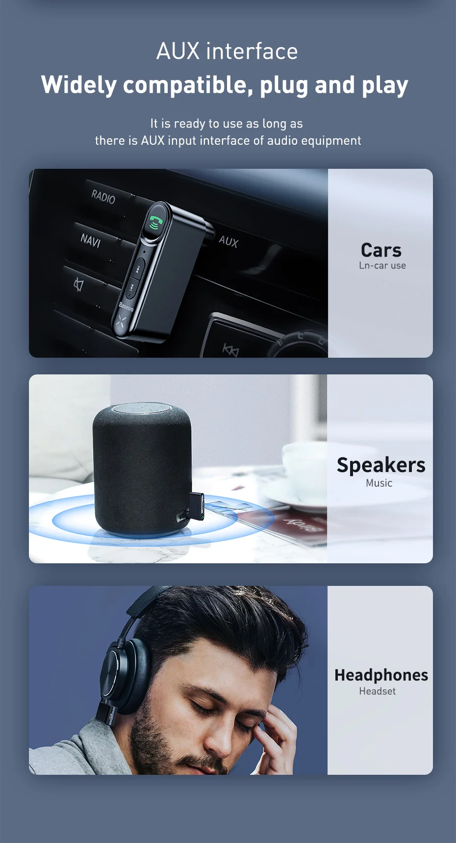 Baseus Aux автомобильный Bluetooth приемник 3,5 мм беспроводной аудио приемник авто Bluetooth 5,0 автомобильный комплект адаптер Громкая связь динамик с микрофоном