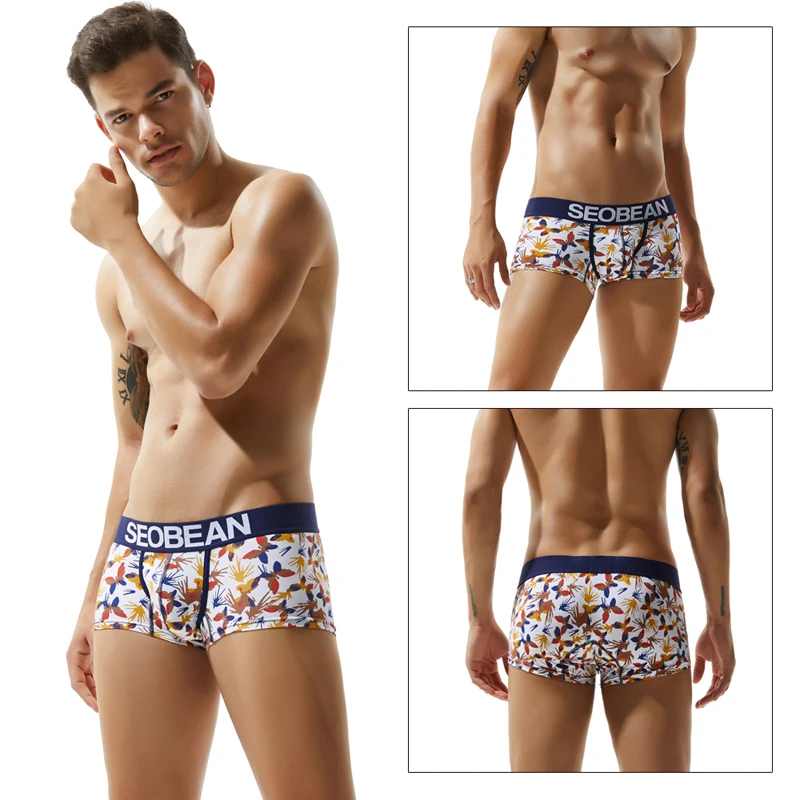 

3 шт./Лот, новинка 2019, мужское нижнее белье SEOBEAN, боксеры, хлопковые мужские мягкие трусы с принтом, нижнее белье, боксеры для мужчин