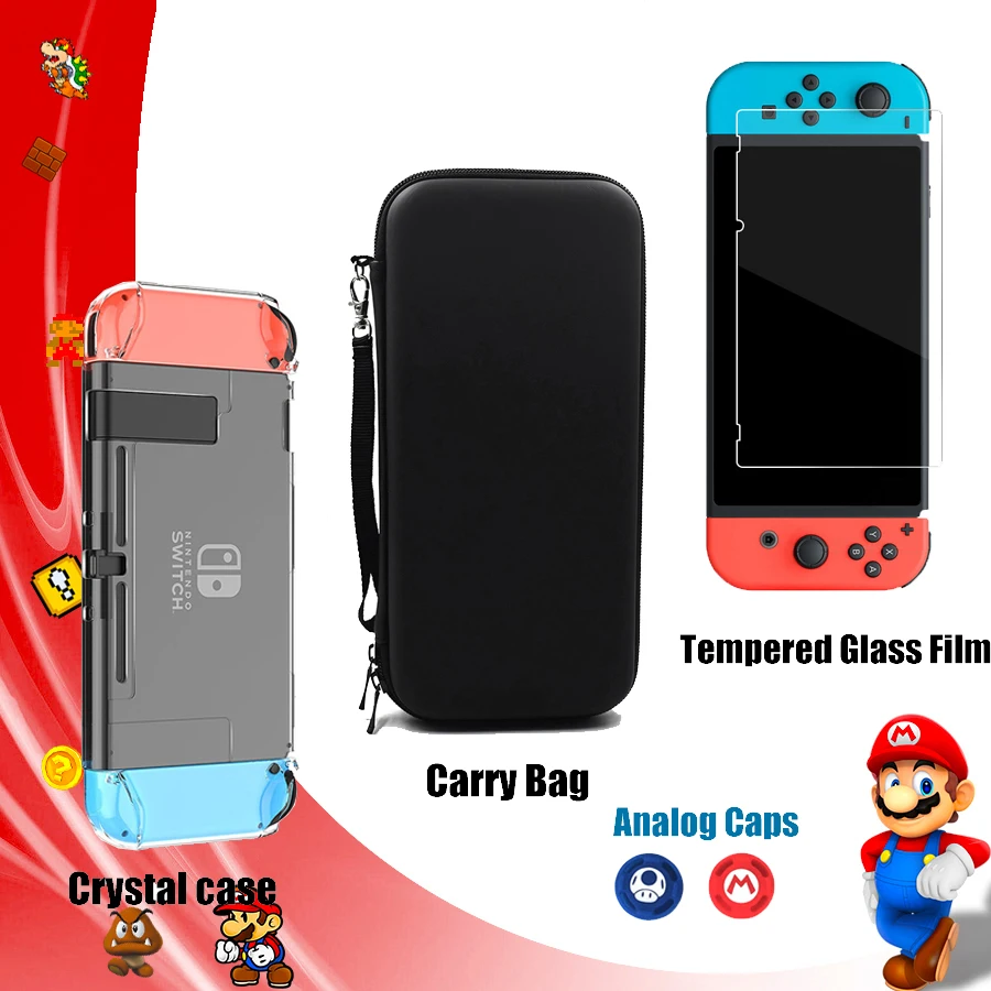 

5 in 1 Nintend Switch Case Accessories Hard Carry Storage Bag Crystal Shell Screen Protector Thumb Caps Nintendoswitch Games