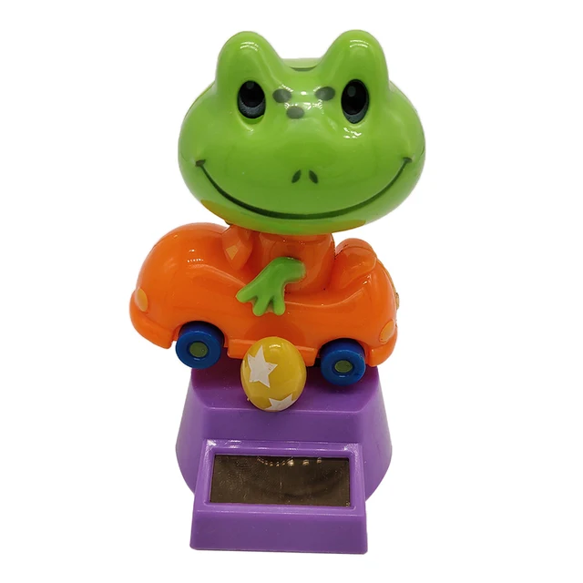 Solar Power Dancing Frog in Car Model Swing Figure Statue Figurine Kid Science Toy Xmas Gift Home & Car Desk Decor 1