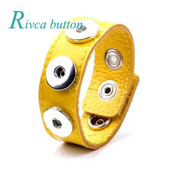 

6Pcs/lot Rivca Leather Bracelet With Alloy Buckle Fit 18mm Ginger Snap Button Adjustable Women&Men Charms Bracelet Jewelry P2000