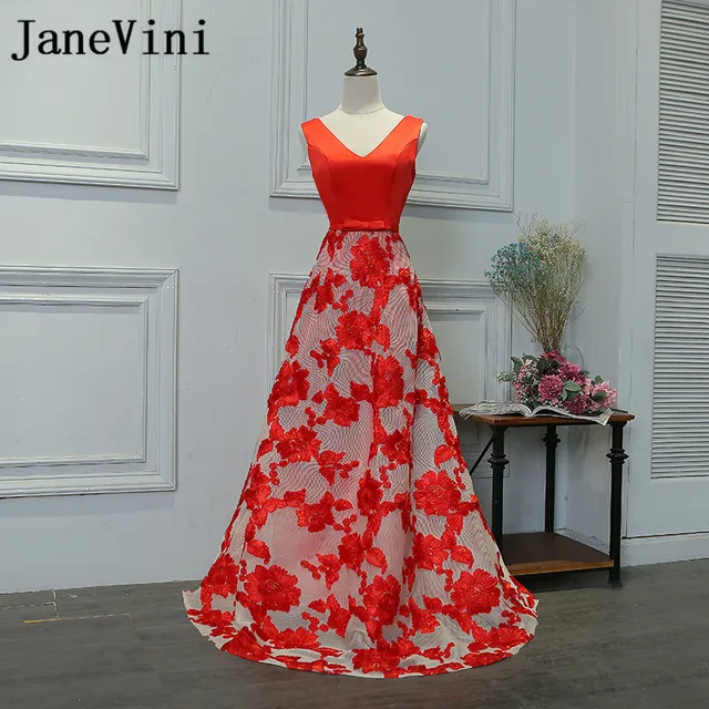 Best Offers JaneVini Red Lace Long Bridesmaids Dresses 2018 Sexy V-Neck Wedding Guest Party Dresses A Line Prom Gowns Kleid Brautjungfer Best Offers JaneVini Red Lace Long Bridesmaids Dresses 2018 Sexy V-Neck Wedding Guest Party Dresses A Line Prom Gowns Kleid Brautjungfer