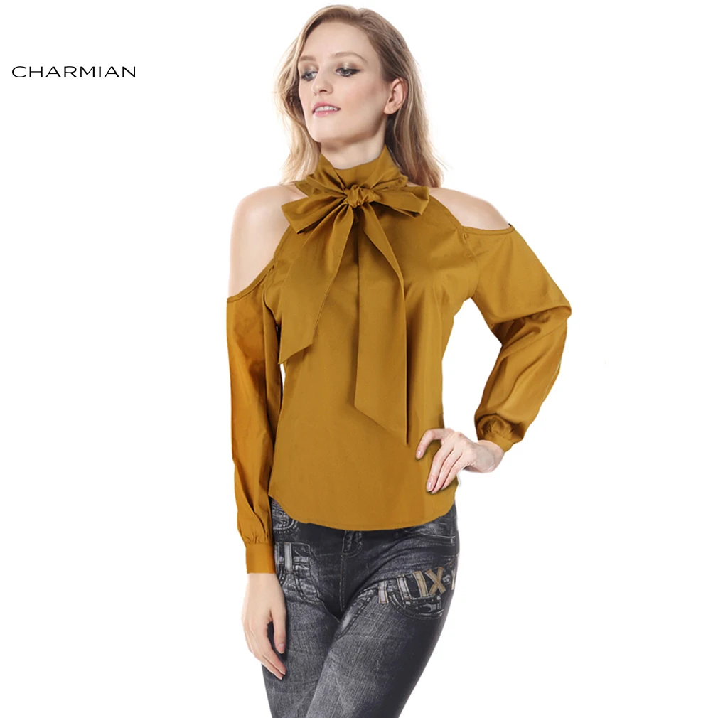Chairman Moda Otoño Blusa Amarilla Sexy Hombro Camisa para