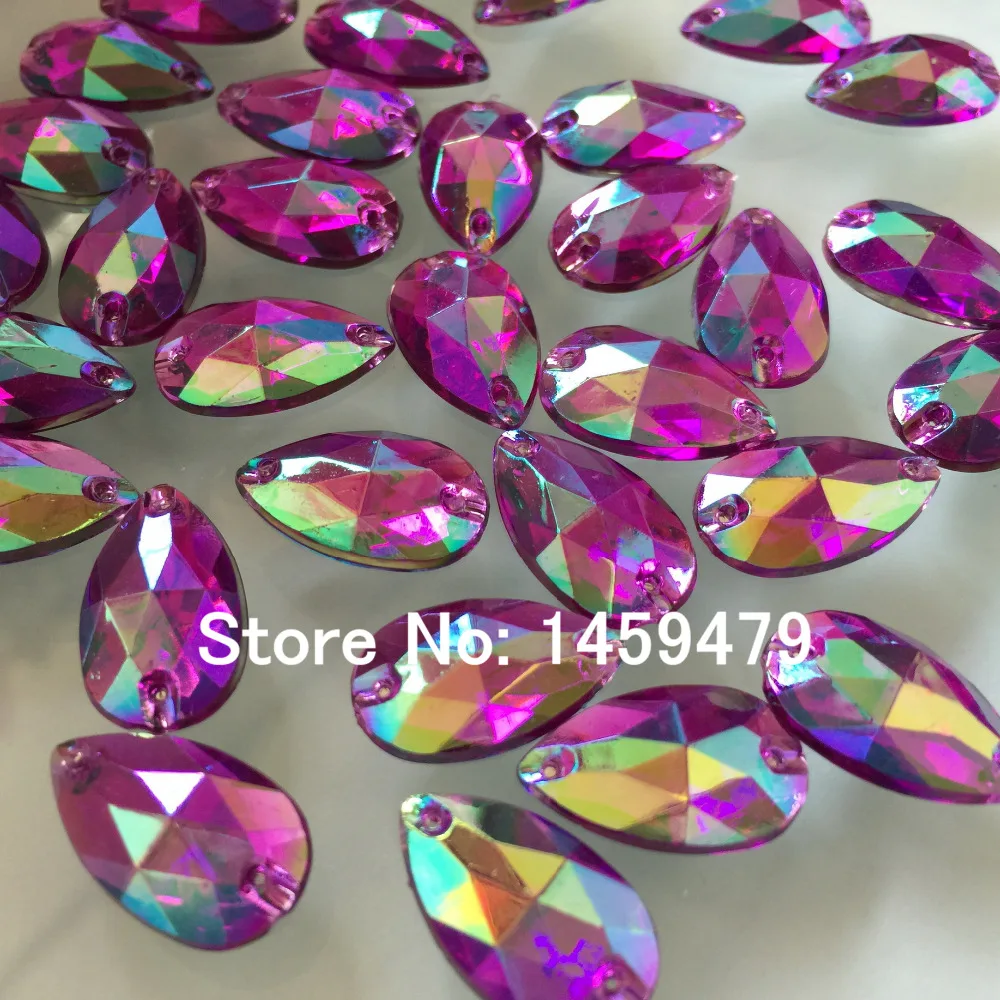 

New Handcraft DIY For Garment Accessories Rhinestones 40pcs18x11mm Teardrop Acrylic Deep Purple AB Color Flatback Sewing 2 Holes