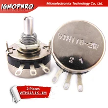 2 pces wth118 2 w 1a potenciômetro 1 k 2.2 k 4.7 k 10 k 22 k 47 k 100 k 470 k 1 m WTH118-2W eixo redondo carbono rotativo potenciômetro do atarraxamento