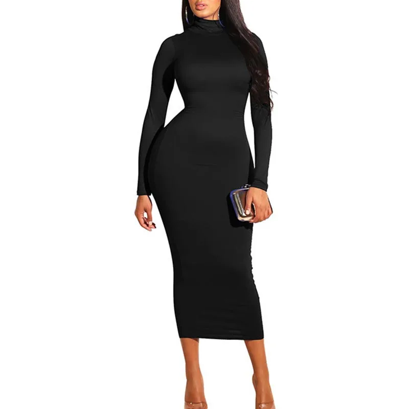 long sleeve turtleneck midi dress