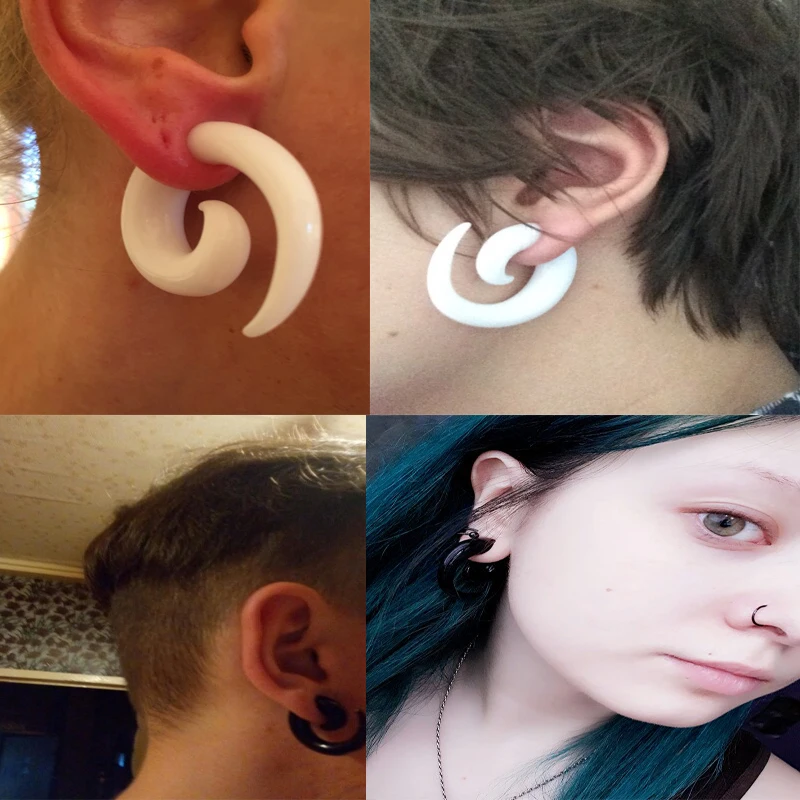 2 sztuk/partia czarno-białe akrylowe spiralne ucha wskaźniki ucha Taper Stretching korki i tunel ekspandery Body Piercing biżuteria 1.6mm-24mm