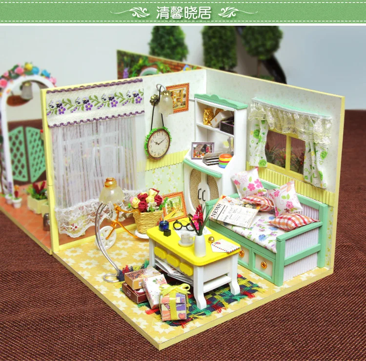 D017 Хонда diy миниатюрная комнатный Деревянный Кукольный дом со светодиодными огнями и пыли