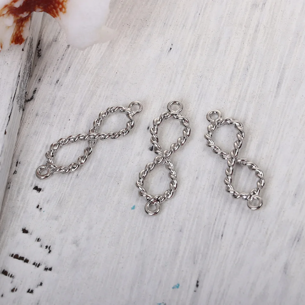 8SEASONS Zinc Based Alloy 3D Cable Twisted Connectors Infinity Symbol U-shaped Pendants Silver Color Hollow 10 PCs | Украшения и