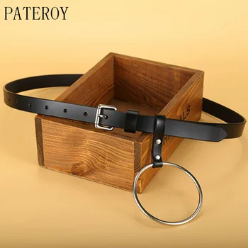 

PATEROY Ladies genuine leather women ring fine belt fashion vintage metal leather belts for women strap female pin buckle belts