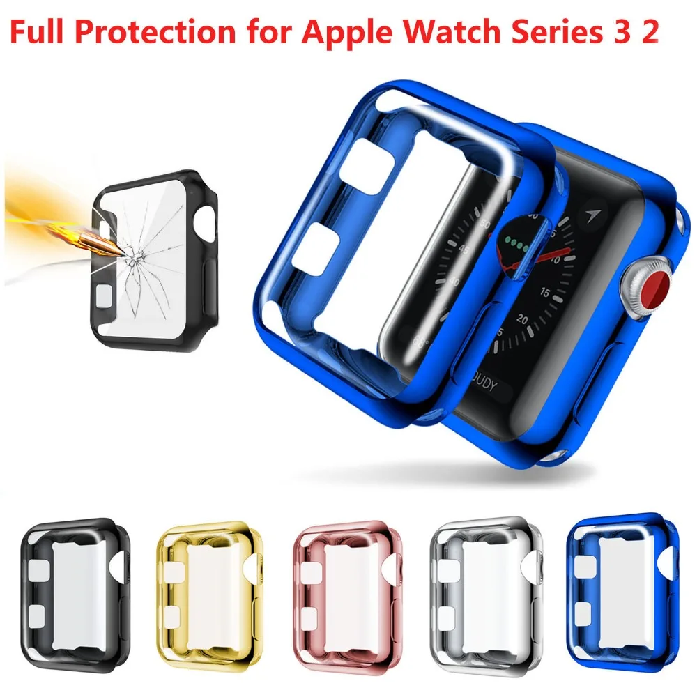 Soft TPU Slim Silicone Cover for Apple Watch Case Series 3 Series 2 Full Protect Watch Case for iWatch Cover 42mm 38mm Strap