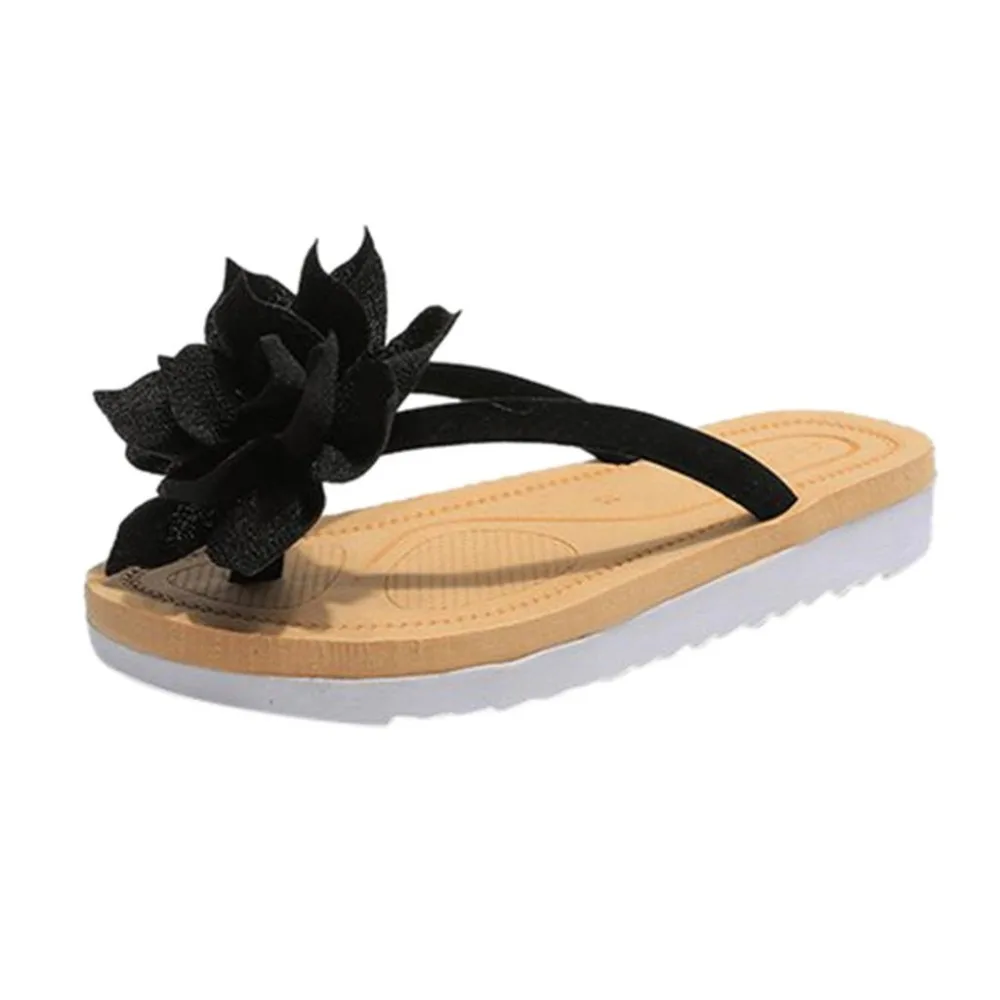 Для женщин тапочки 2017, Новая мода цветок летние сандалии на плоской подошве шлепанцы на танкетке шлепанцы на платформе обувь мягкие
