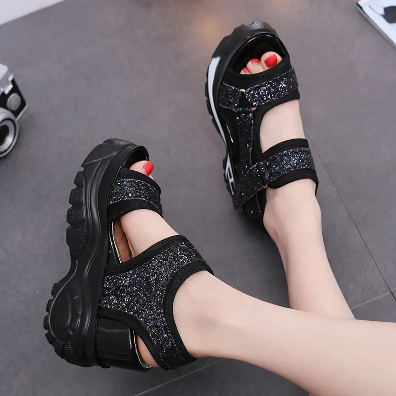 Woman Sandals 2019 Summer Women Concise Platform Sequins Casual Shoes Woman Fashion Thick Bottom Wedges Sandals