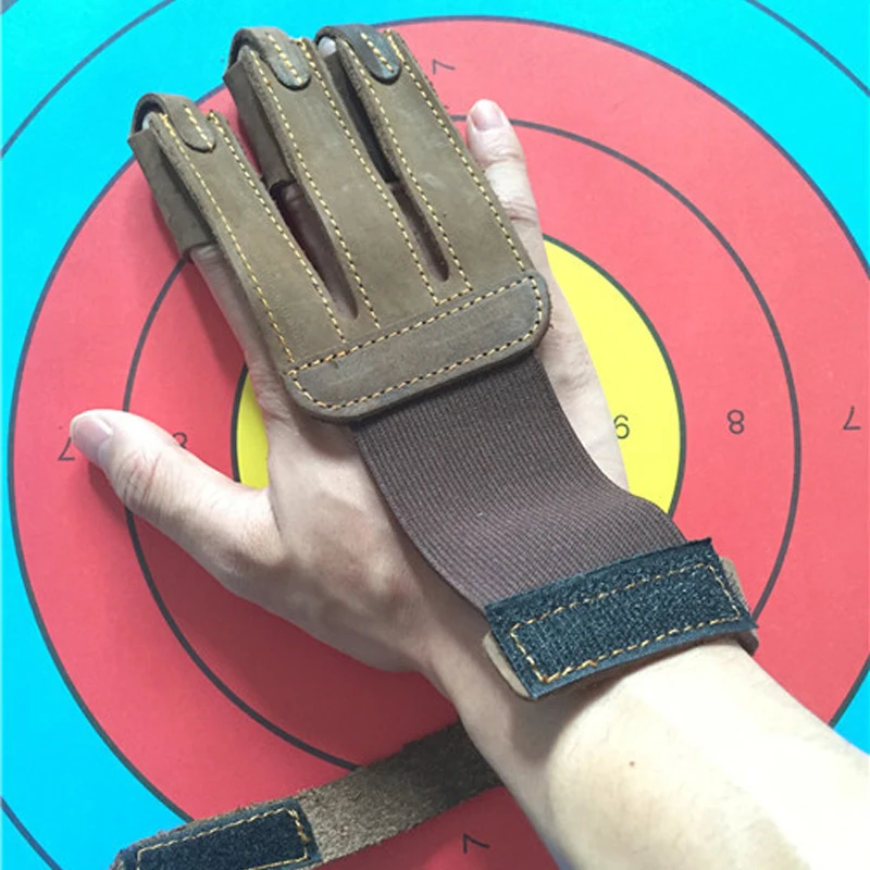 1 Piece Archery Protect Glove 3 Fingers Pull Bow arrow Leather Shooting