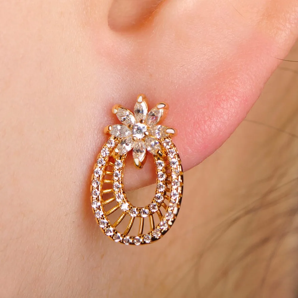 Dazz Copper Stud Earrings Micro Paved Cubic Zirconia Hollow Out Shining