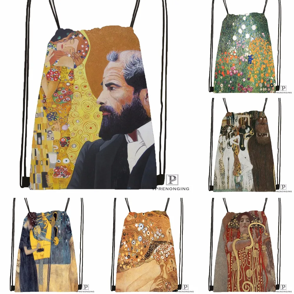 Custom Gustav Font Klimt Drawstring Backpack Bag Cute Daypack Kids Satchel Black Back 31x40cm 180531 03