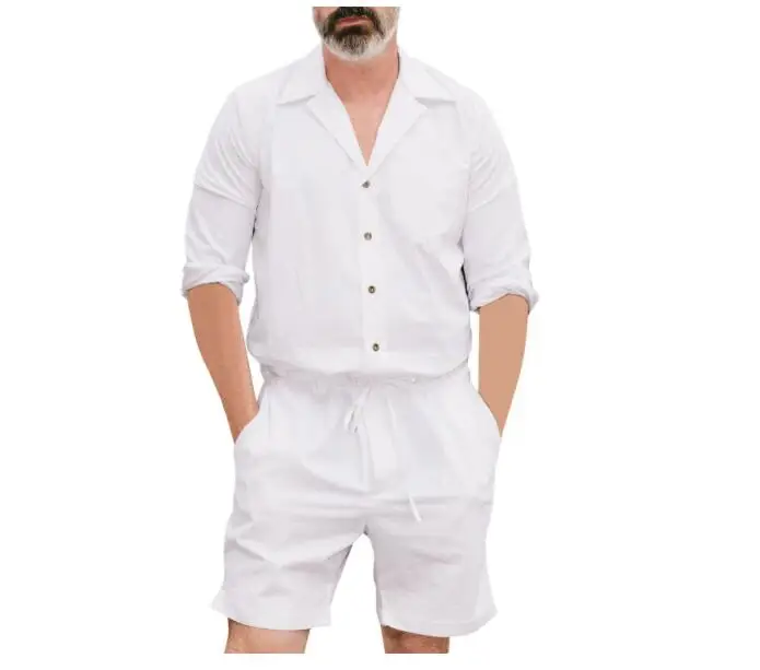 

2XL Summer 2020 Men Set Button Short Pants Rompers Jumpsuit Fashion Streetwear Vintage Casual Loose Summer Men Suit