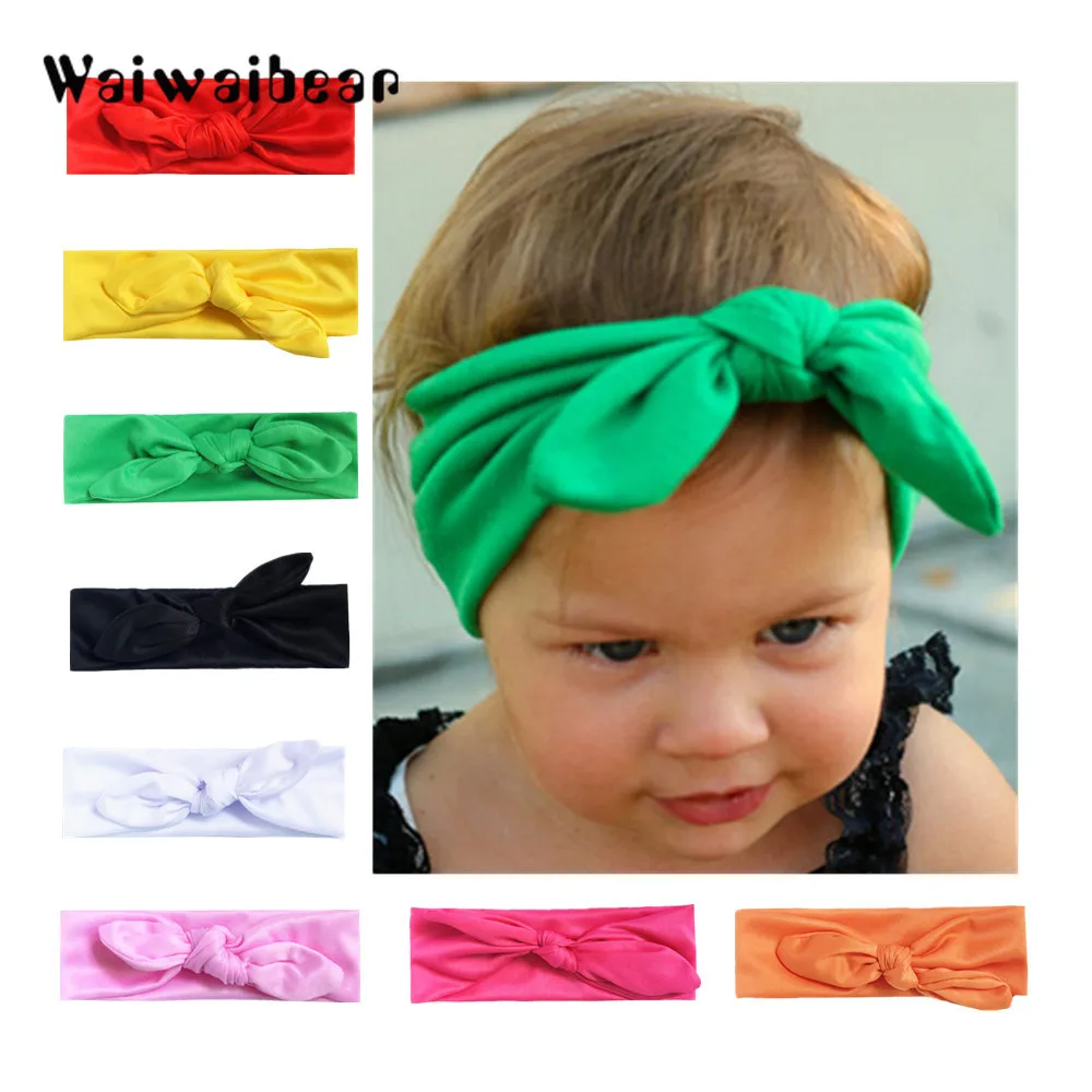 

New Baby Girls Hearwear Elastic Bow Knotted Turban Hair Band Headband Headwear Solid Bowknot Headband