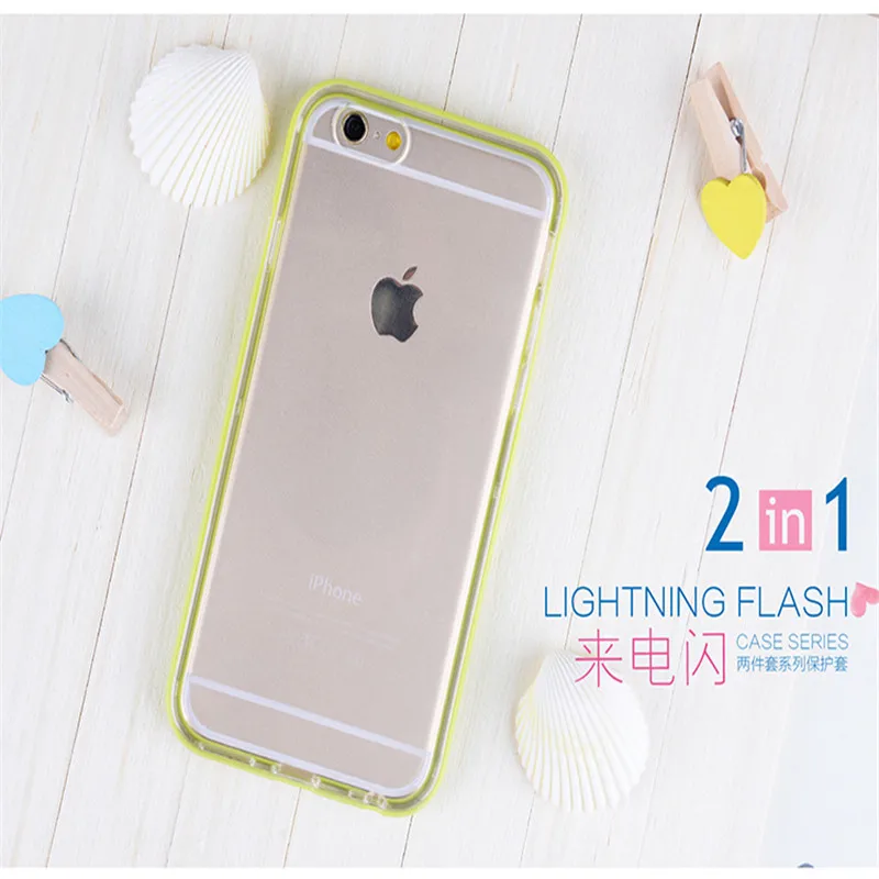 Для Apple iPhone 6 6s plus 2 в 1 вызов вспышка Прозрачный чехол для 5 5S SE TPU кожа задняя крышка