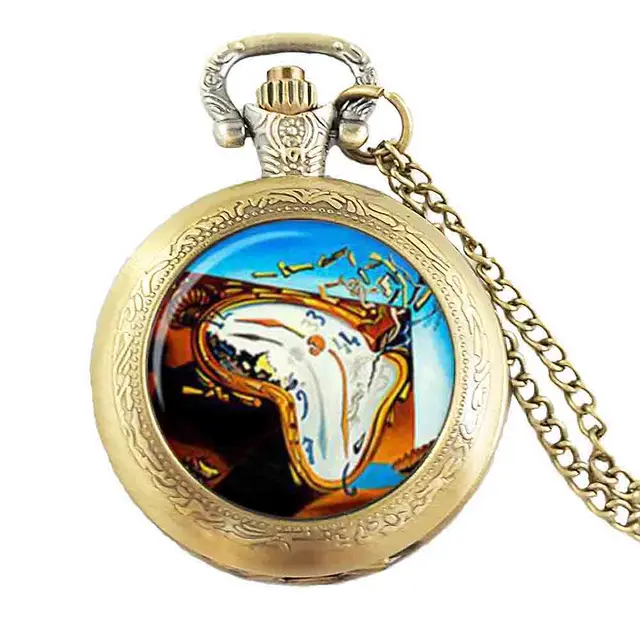 steampunk alice in wonderland salvador dali clock watch necklace