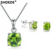 SHDEDE 925 ювелирные изделия из серебра Набор натурального квадратного оливина кулон из белого золота ожерелье серьги наборы обручальные ювелирные изделия