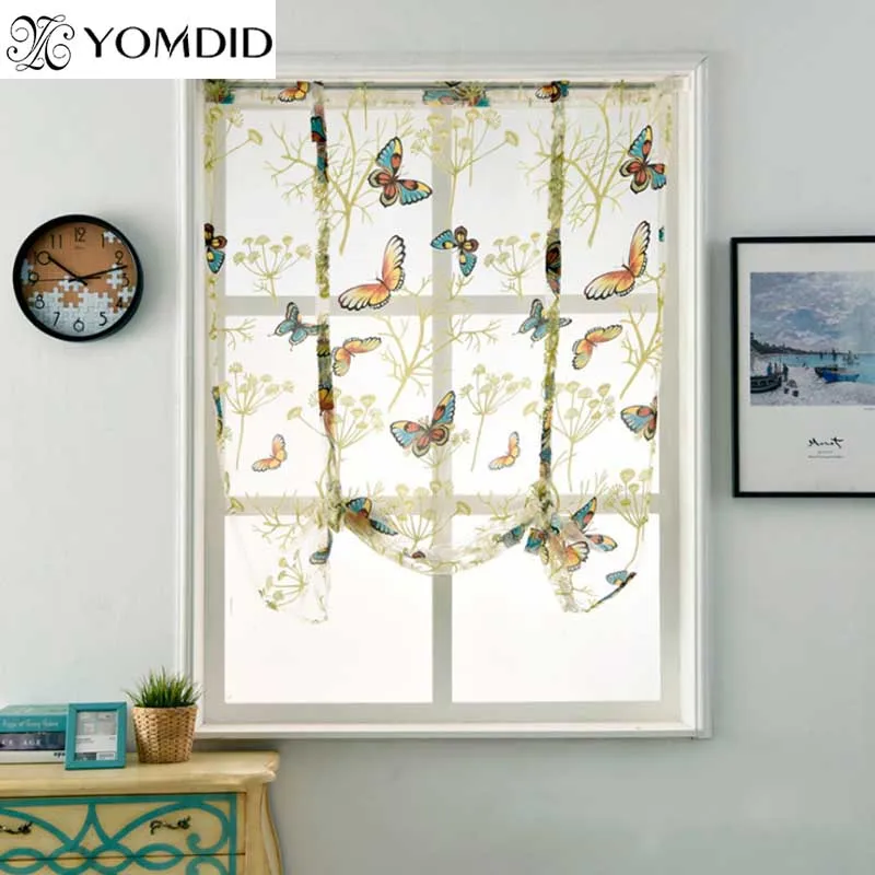

Roman Short Curtain Ribbon Curtains For Living Room Burnout flower Window Tulle for Home Cafe Vertical Blinds Curtain cortina