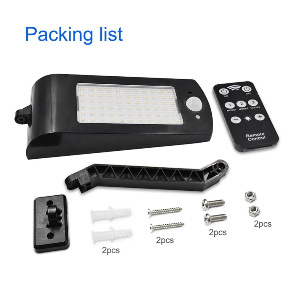 Sensor de Movimento Lâmpada de Parede com Controle Remoto à Prova Movido a Energia Solar ao ar Solar Light Pir d' Água Livre Jardim Quintal Lamp 1000lm 66 Led 10 Lâmpadas solares