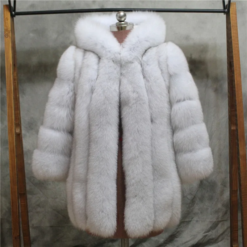 Мех Sarcar женская зимняя шуба из натурального Лисьего меха с капюшоном 75 см длинная меховая женская куртка Толстая цельная Кожа натуральная лисий мех пальто